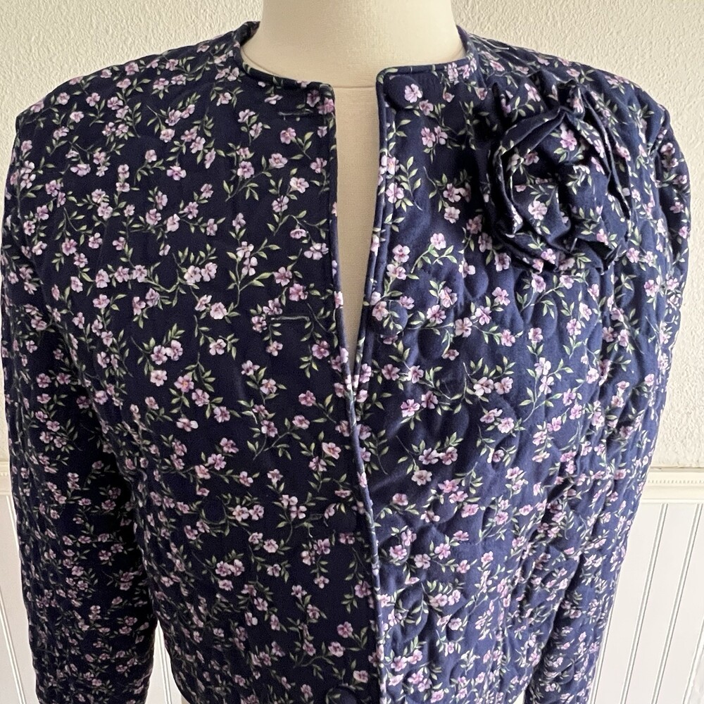 Vintage 80s 90s Quilted Jacket and Maxi Skirt Set Cottage Navy Purple Floral L - Picture 6 of 16